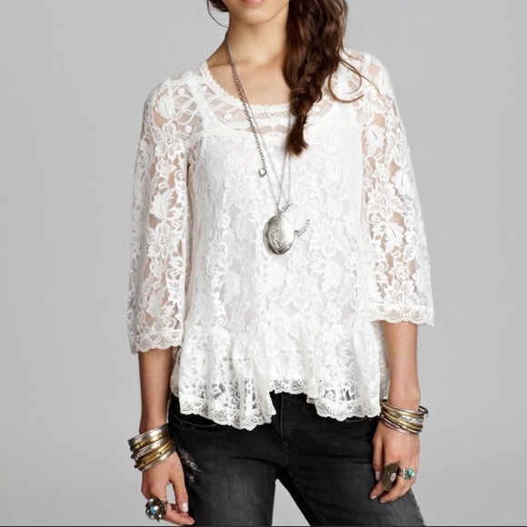 Free People Flowy White Floral Lace Blouse - Picture 2 of 14